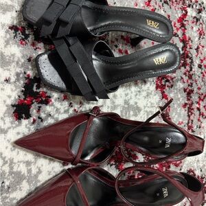 Zara Women's Black and Burgundy Heels